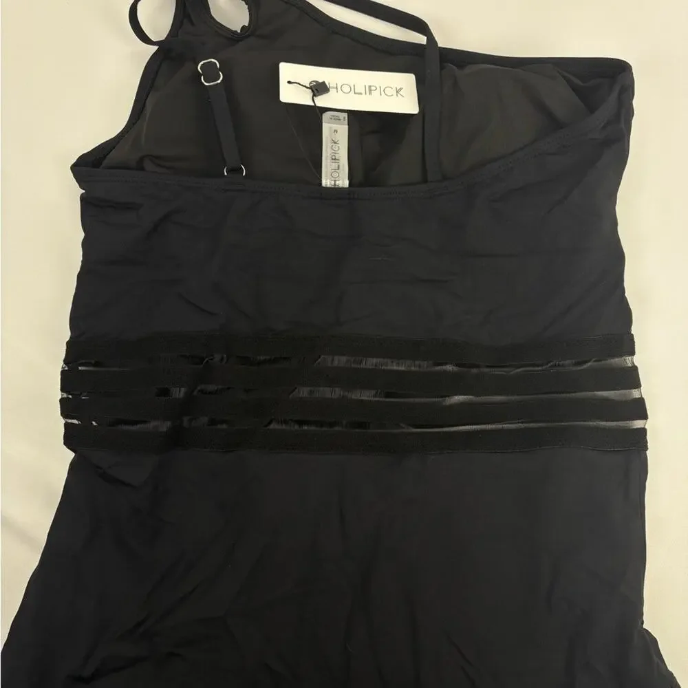NWT One Shoulder 1 Piece Swimsuit Women Tummy Control, Black Medium